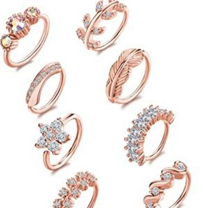 Tornito 10Pcs Hoop Paved Flower Leaf Feather CZ Cartilage Earrings Nose Ring